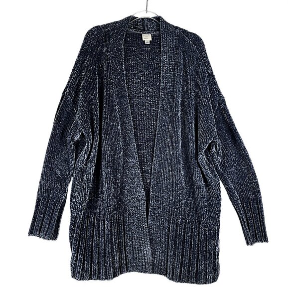 A New Day Plush L Chenille Longline Dusty Blue Gray Open Cardigan Sweater - Picture 1 of 7